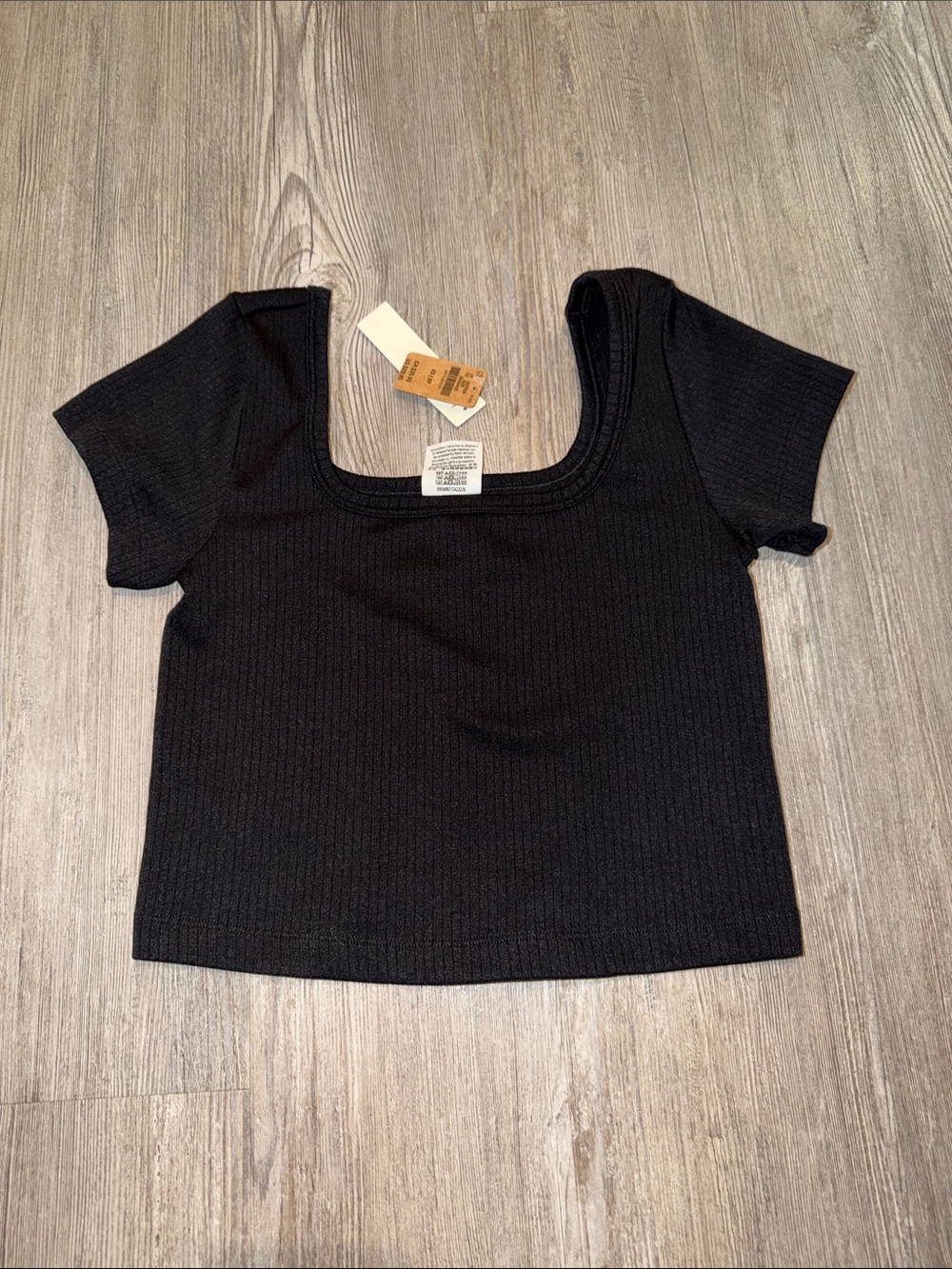 Black Ribbed Square-Neck Crop Top - Women